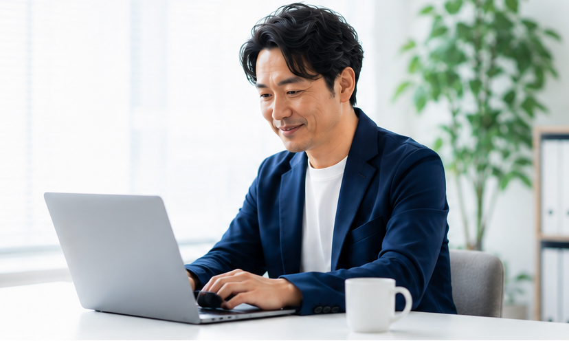 ノートパソコンで仕事をする中小企業経営者